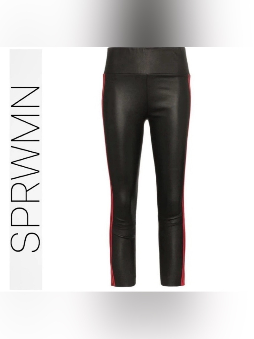 SPRWMN Black Leather w/Red Metallic Stripes on Sides Legging Size XS